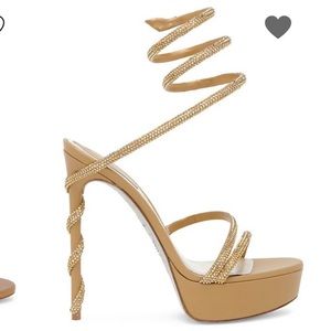 Rene Caovilla nude rhinestone crystal wrap platforms size 36 6